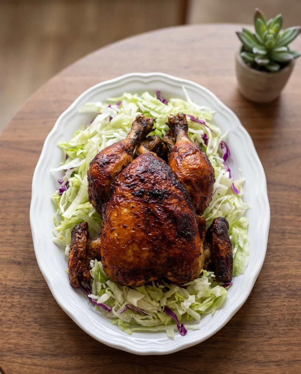 Whole roast chicken served at El Típico