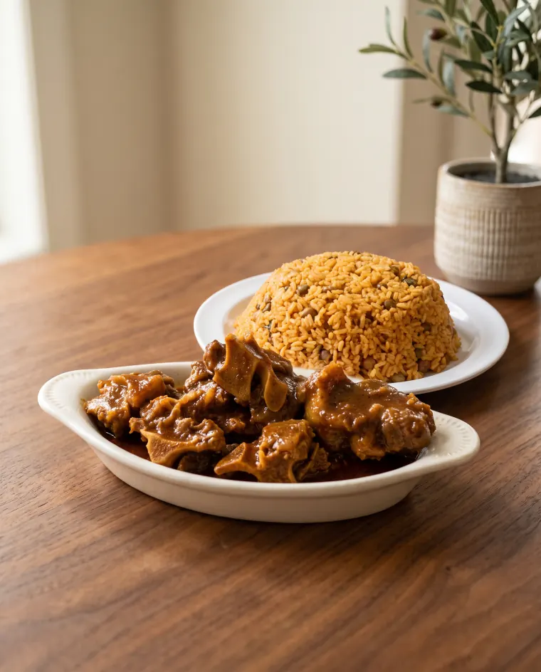 Oxtail with rice and pigeon peas